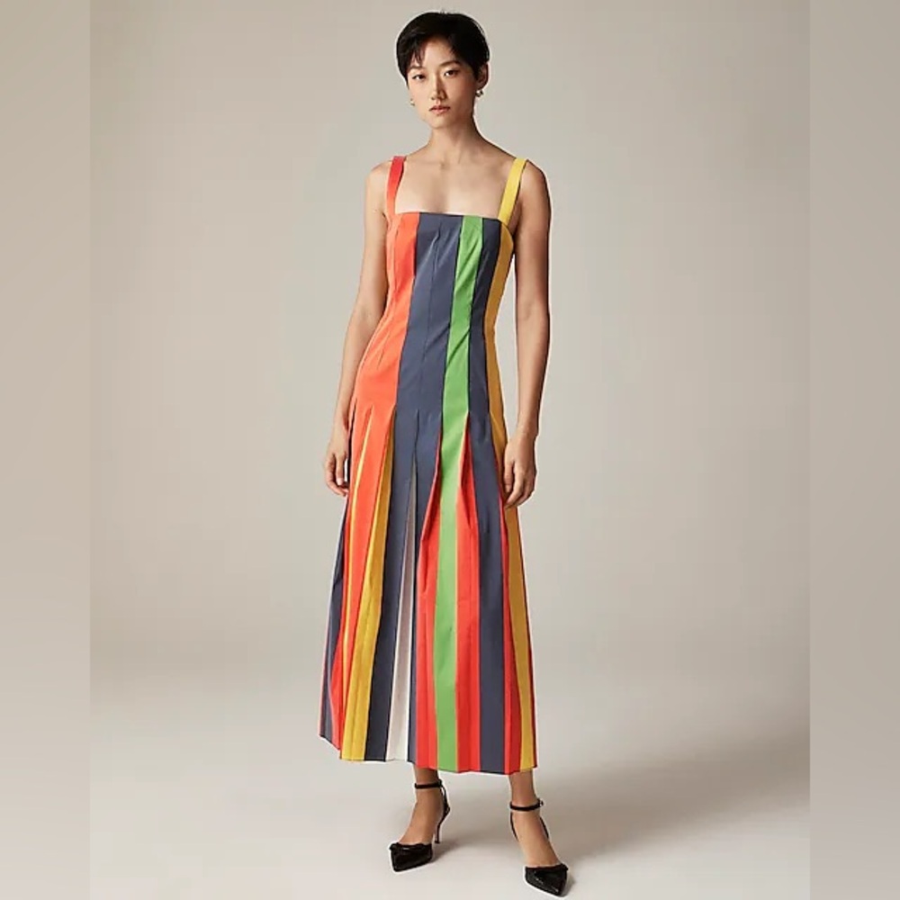 NWT Christopher John Rogers X J.Crew pleated dress in striped stretch taffeta